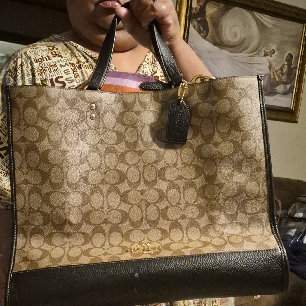 Coach Tan and Black Signature Tote